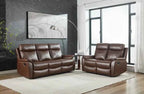 Brown leather aire recliner sofa and loveseat set.