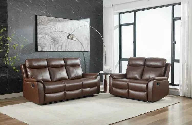 Brown leather aire recliner sofa and loveseat set.