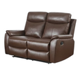 Brown leather aire two-seater recliner sofa with padded arms.