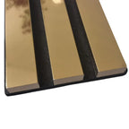 Gold slatted acoustic wall panels with black backing.
