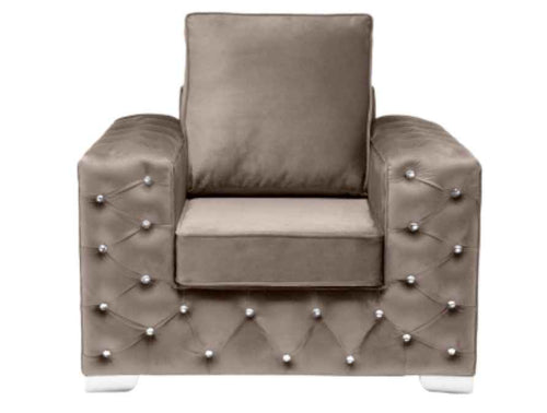 Ashton Plush Sofa Collection armchair with tufted detailing and crystal accents.