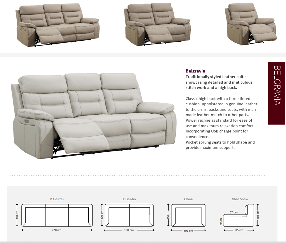 Belgravia Real Leather Power Recliner - Lakeland Sofa Warehouse
