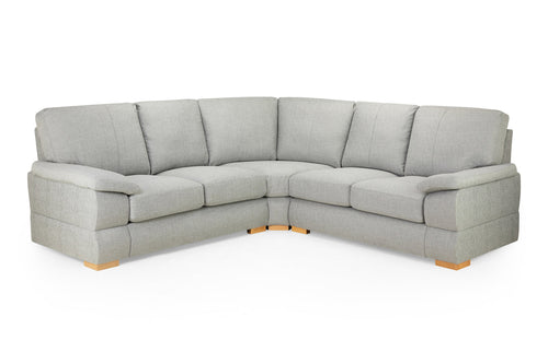 Bento Fabric Corner Sofa Collection in light grey with wooden legs.