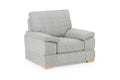 Bento Fabric Sofa Collection armchair in silver with wooden legs.