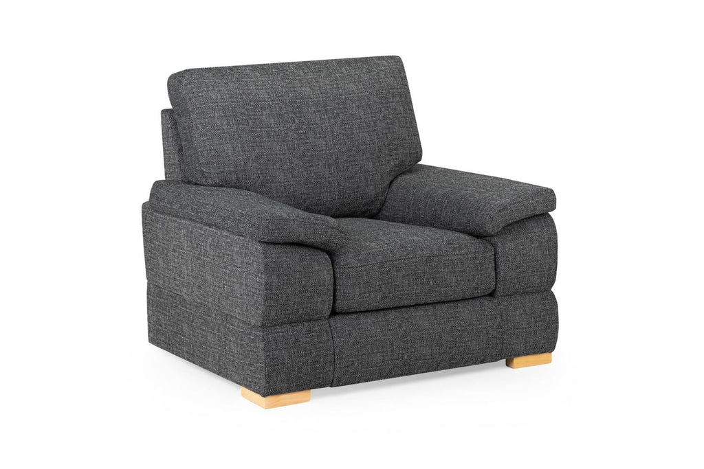 Bento fabric sofa in dark grey with wooden legs.