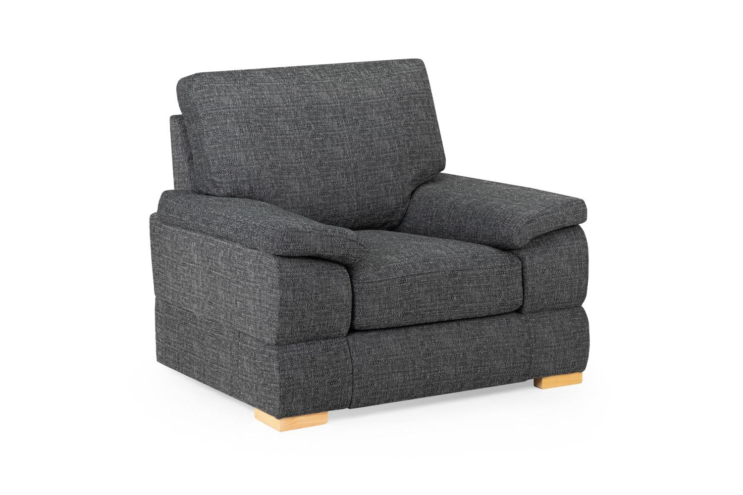 Bento fabric sofa in dark grey with wooden legs.
