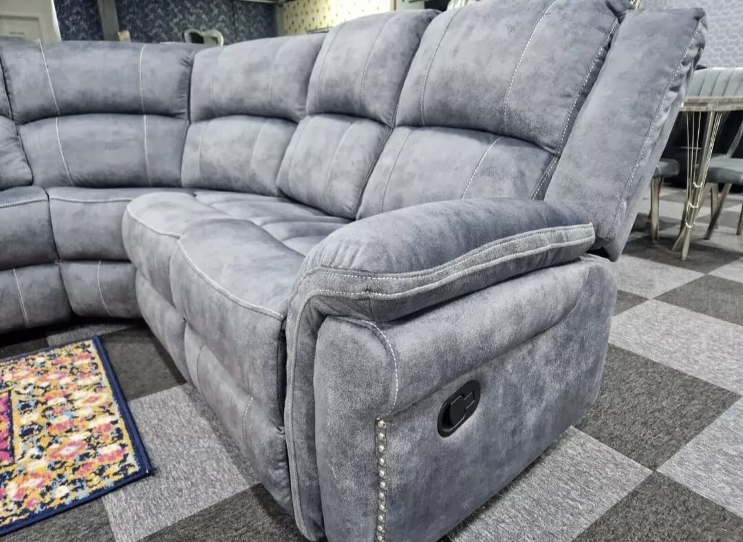 Brentwood Fabric Corner Sofa Recliner - Grey Fabric With Console - Lakeland Sofa Warehouse