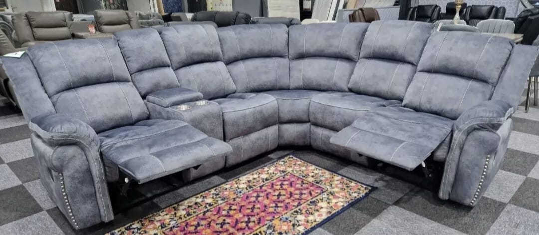 Brentwood Fabric Corner Sofa Recliner - Grey Fabric With Console - Lakeland Sofa Warehouse