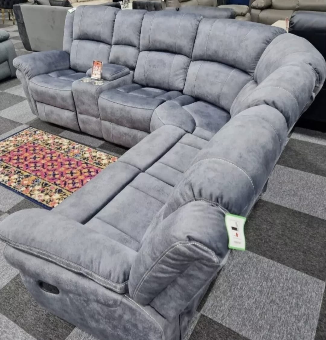 Brentwood Fabric Corner Sofa Recliner - Grey Fabric With Console - Lakeland Sofa Warehouse