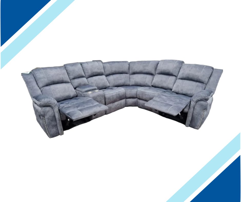 Brentwood Fabric Corner Sofa Recliner - Grey Fabric With Console - Lakeland Sofa Warehouse