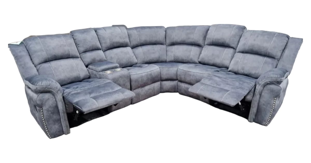 Brentwood Fabric Corner Sofa Recliner - Grey Fabric With Console - Lakeland Sofa Warehouse