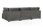 Carnabie U Shaped Plush Velvet Corner Sofa in grey, viewed from the back.
