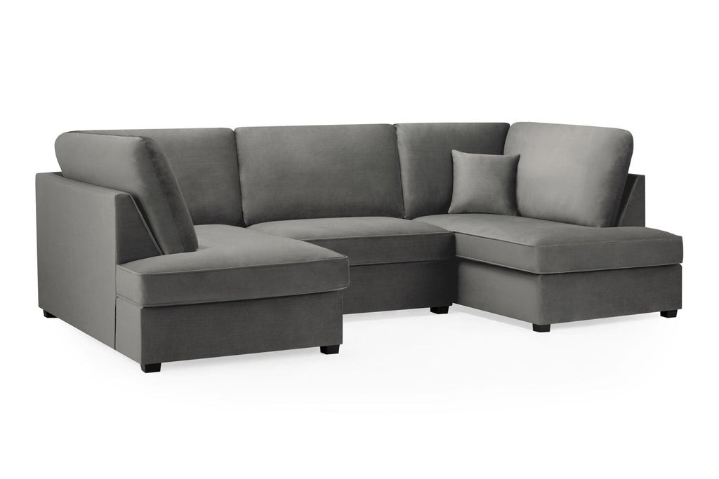 Carnabie U Shaped Plush Velvet Corner Sofa in grey.