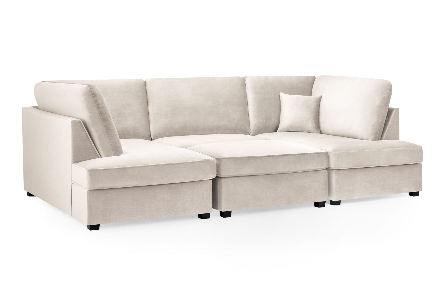 Carnabie U shaped plush velvet corner sofa in cream.