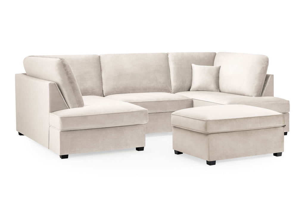 Carnabie U Shaped Plush Velvet Corner Sofa with footstool.