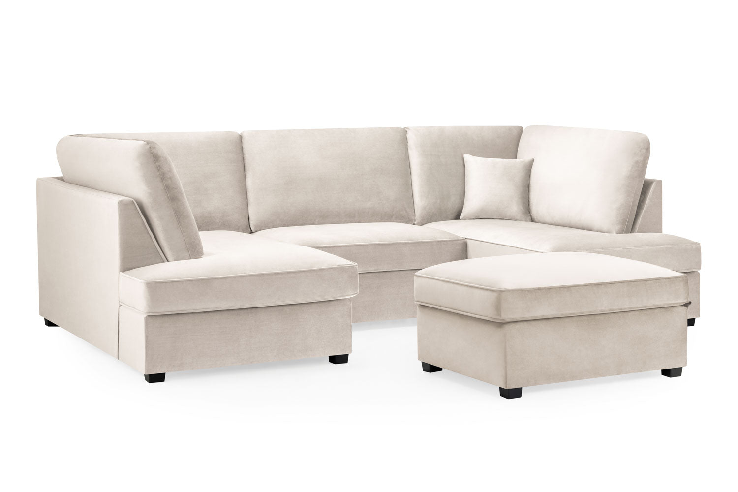 Carnabie U Shaped Plush Velvet Corner Sofa with footstool.