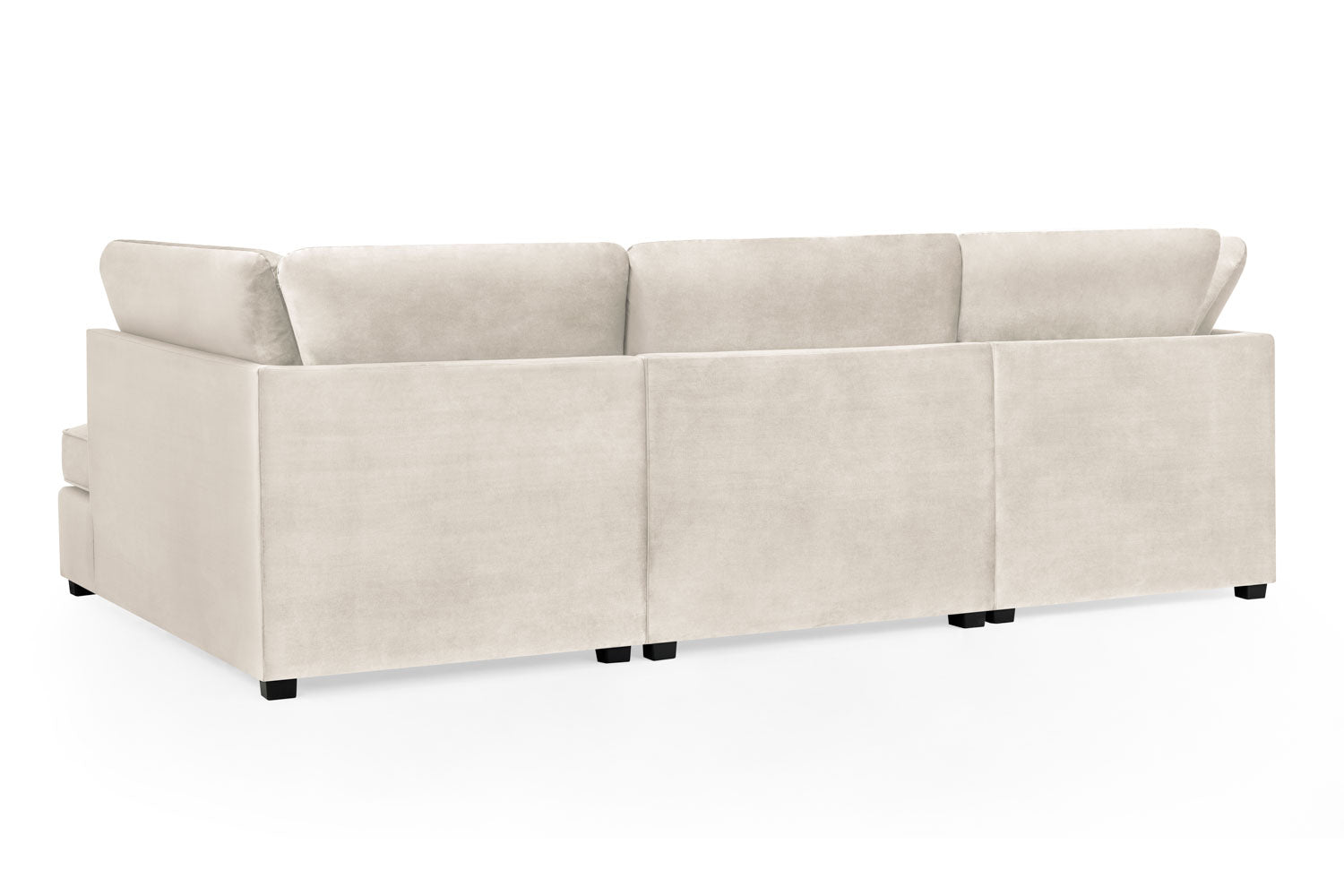 Carnabie U Shaped Plush Velvet Corner Sofa in cream with black feet.