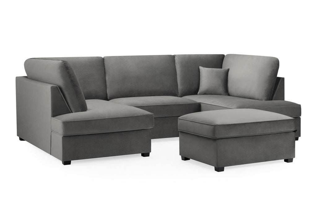 Carnabie U shaped plush velvet corner sofa with footstool.
