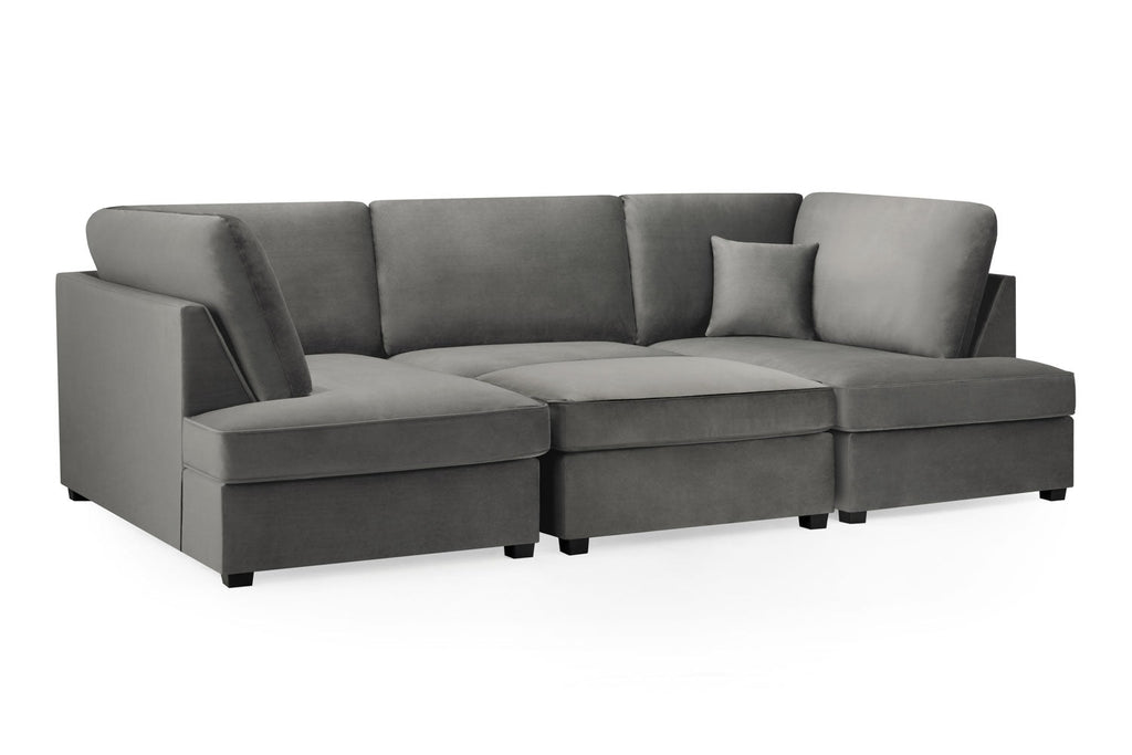 Carnabie U Shaped Plush Velvet Corner Sofa in grey.