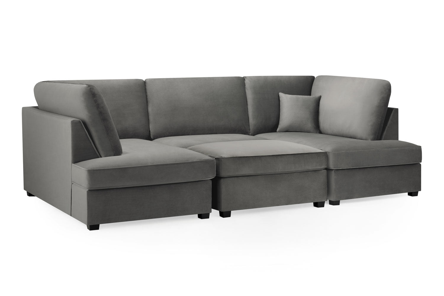 Carnabie U Shaped Plush Velvet Corner Sofa in grey.