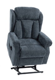 Elterwater grey fabric rise and recline chair with a lift mechanism.