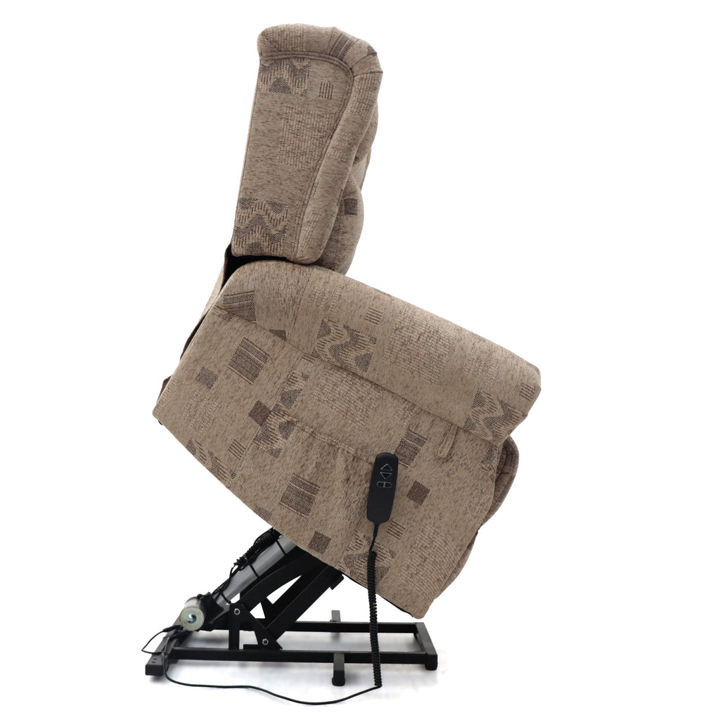 Windermere patterned rise and recline armchair with electric dual motor.