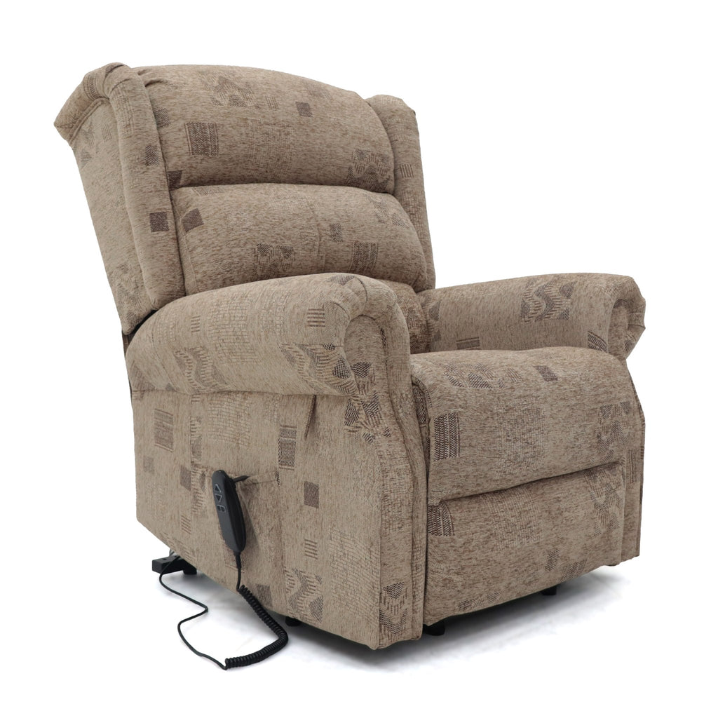 Windermere patterned electric dual motor rise and recline armchair.