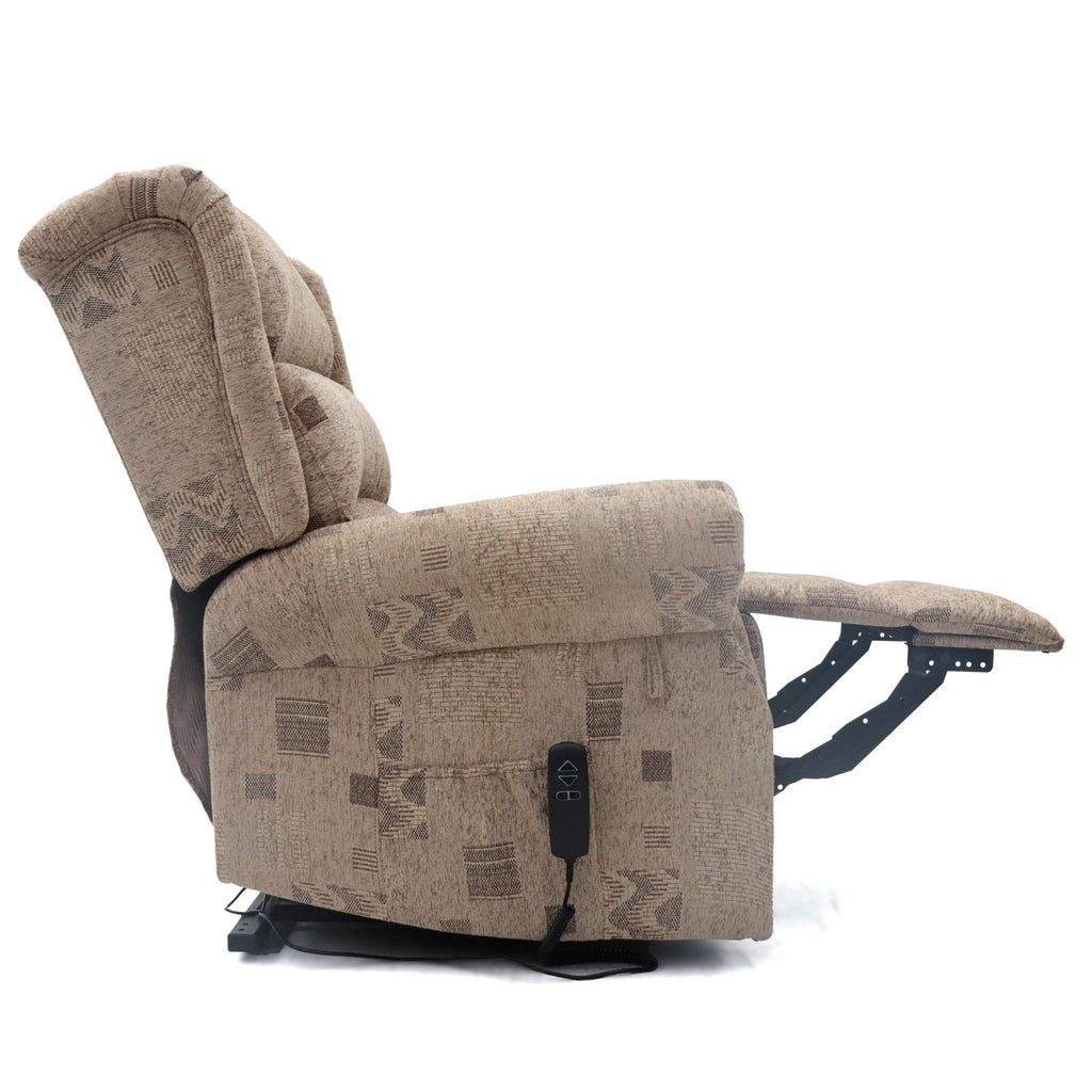 Windermere patterned rise and recline armchair with electric dual motor.