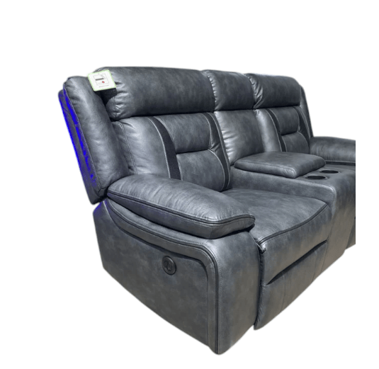 Newton LeatherAire Power Recliner Sofa - USB Ports - Grey - Lakeland Sofa Warehouse