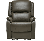 A brown leather recliner armchair with a padded headrest and armrests.