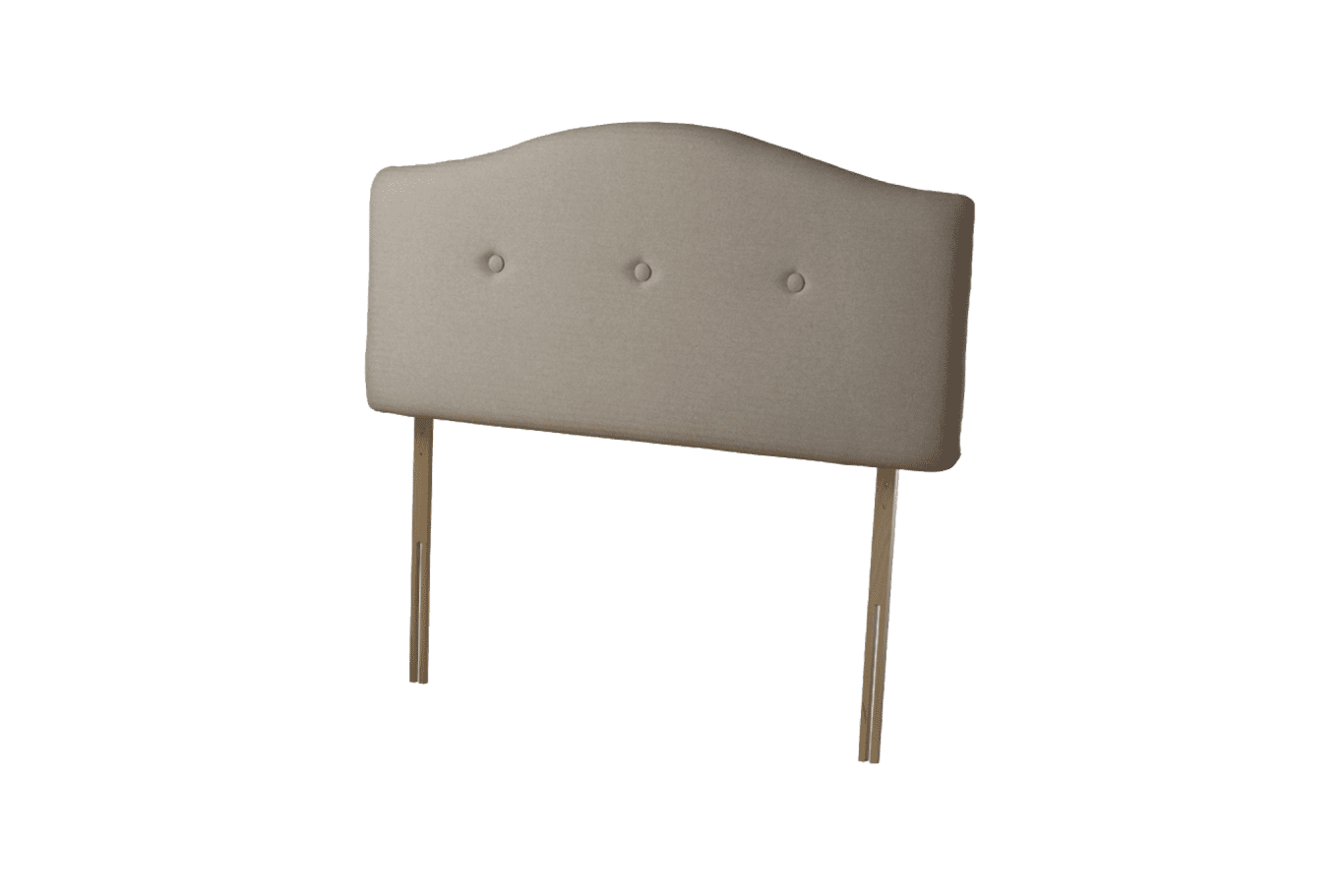 Sealy Messina fabric headboard with three buttons and wooden legs.