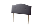 Sealy Messina grey fabric headboard with three buttons and wooden legs.