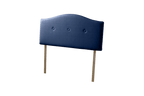 Sealy Messina navy fabric headboard with three buttons and wooden legs.