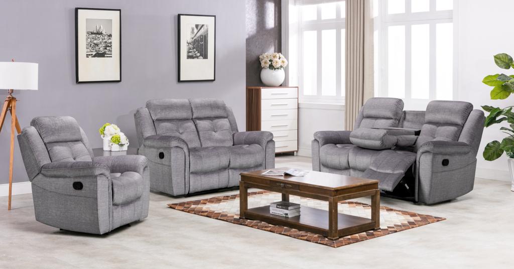 Texas Fabric Reclining Sofa Collection in gray.