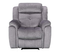 Grey fabric reclining sofa with plush cushioning.