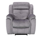 Grey fabric reclining sofa with plush cushioning.