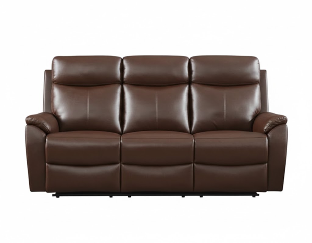 Brown leather aire three-seater recliner sofa.