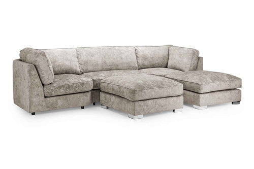 U shaped modular corner sofa in grey fabric with ottomans.
