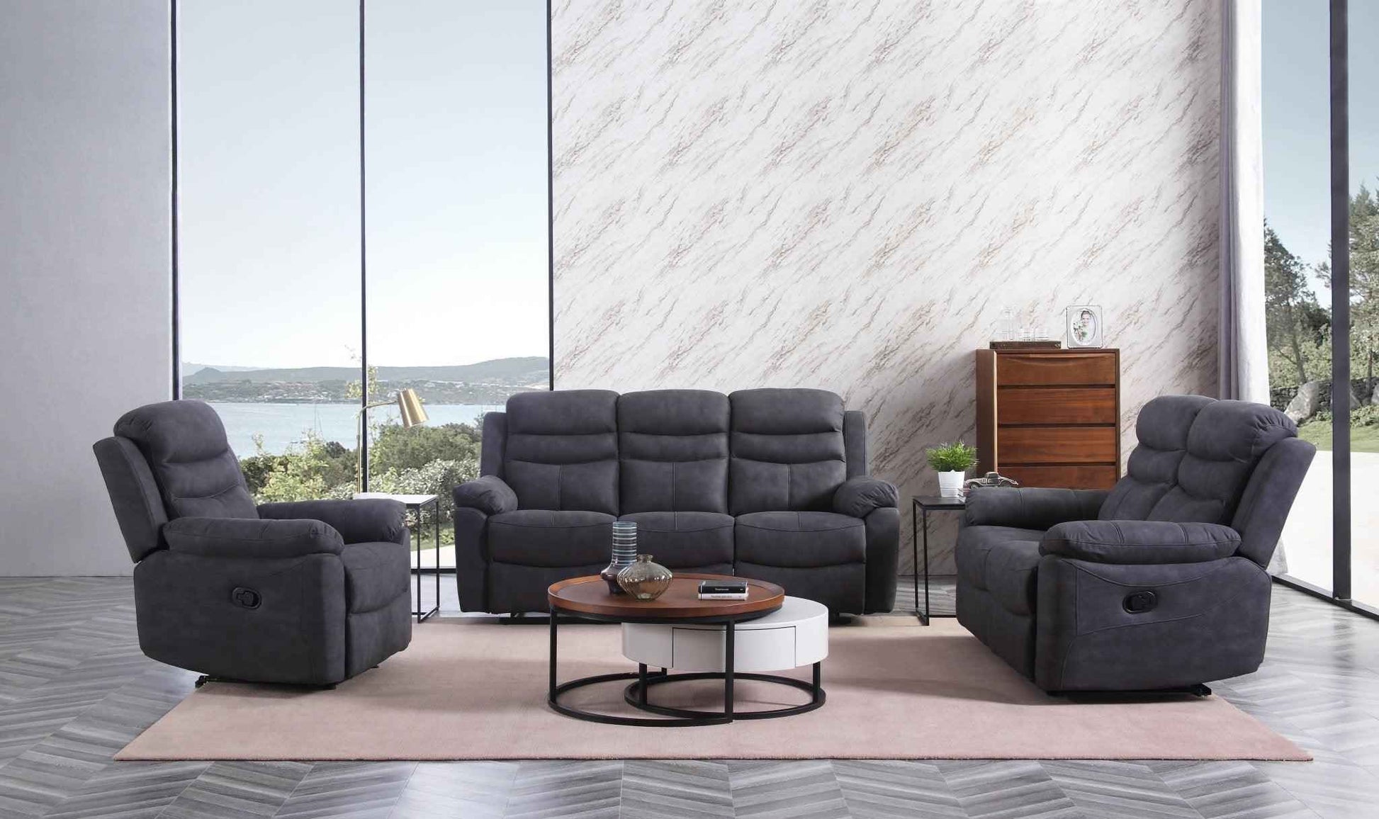 Caldbeck Gloucester Fabric Recliner Sofa Collection - Charcoal