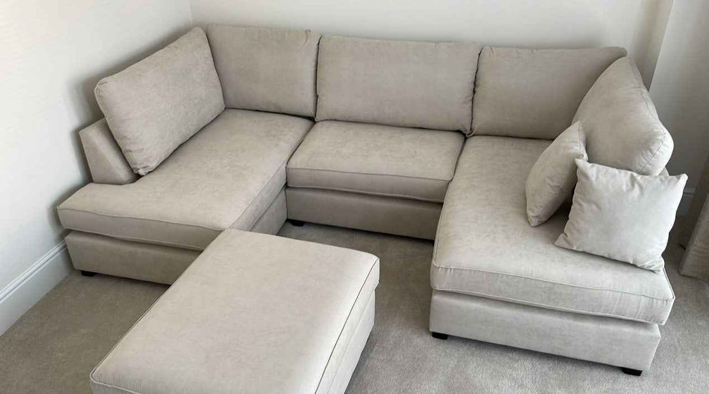 Cinema U Shaped Fabric Corner Sofa with footstool