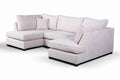 U shaped fabric corner sofa with plush cushions.