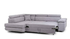 Hilton storage corner sofa bed with headrests in grey fabric.