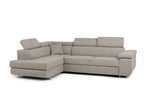 Hilton storage corner sofa bed with adjustable headrests in light grey fabric.