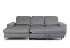 Grey fabric corner sofa bed with pull-out section.