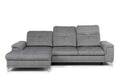 Mosedale grey fabric corner sofa bed with adjustable headrests.
