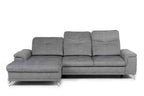 Mosedale grey fabric corner sofa bed with adjustable headrests.