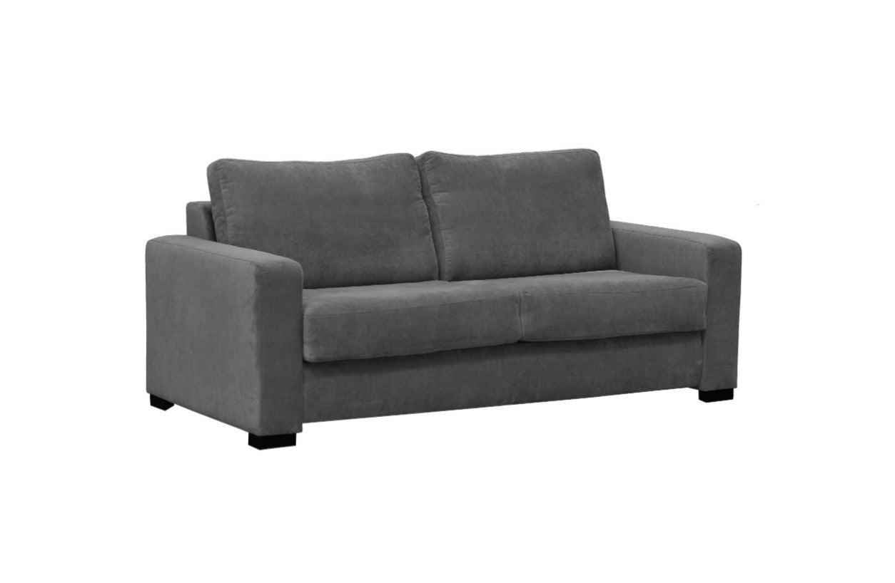 Parton grey fabric 3 seater sofa bed with foam mattress.