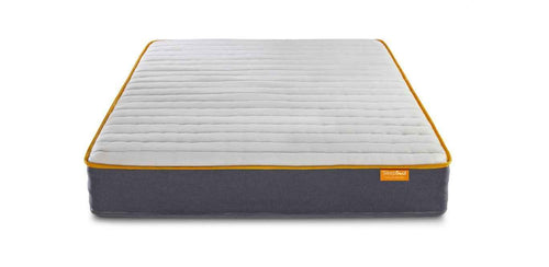 A SleepSoul Balance mattress with white quilted top and grey sides.