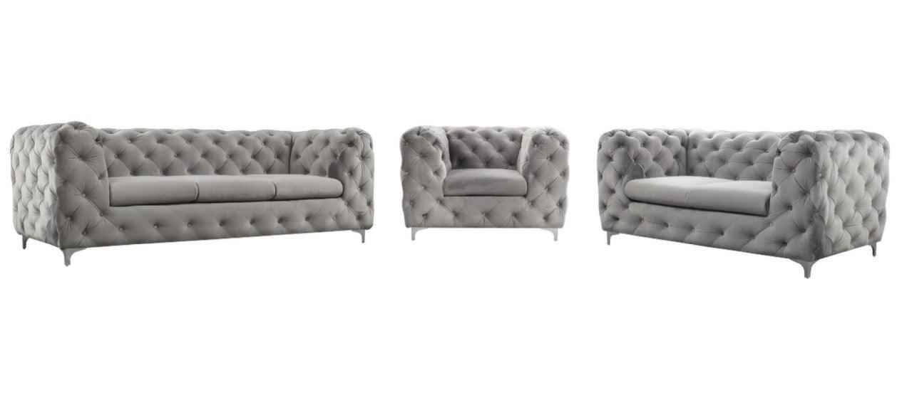 Stainton Button Grey Fabric Sofa