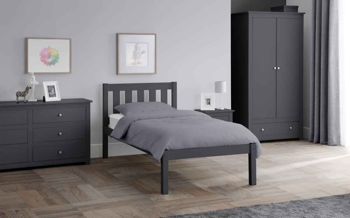 The Luna wooden bed frame in anthracite.